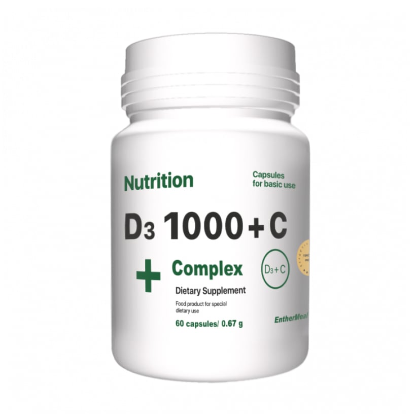 Вітаміни Д3 та C AB PRO EntherMeal D3 1000 + С Complex+ Caps, 60 капсул